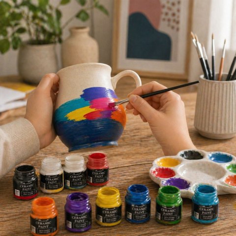 Zestaw Farb Ceramicznych Do Porcelany Szkła Ceramiki Pędzelek 12 szt. 25 ml