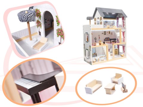 Domek dla lalek drewniany MDF mebelki 78cm biały LED