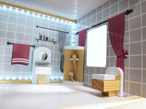 Domek dla lalek drewniany MDF mebelki 78cm biały LED