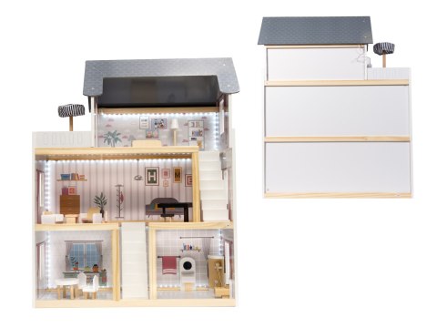 Domek dla lalek drewniany MDF mebelki 78cm biały LED