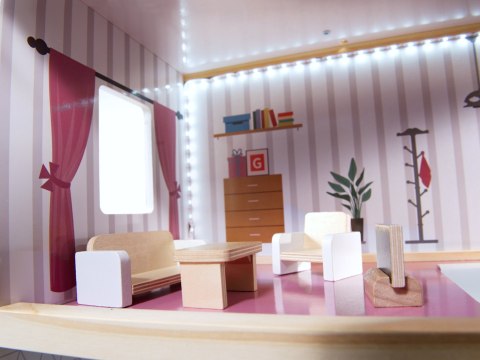 Domek dla lalek drewniany MDF mebelki 78cm biały LED