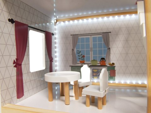 Domek dla lalek drewniany MDF mebelki 78cm biały LED