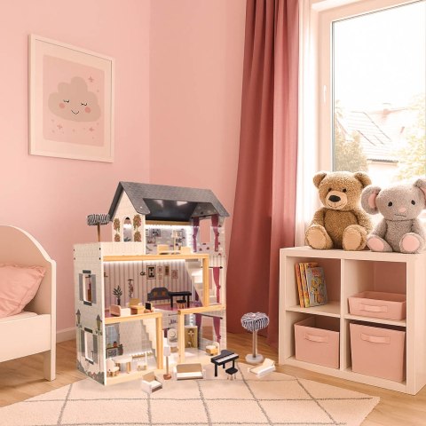 Domek dla lalek drewniany MDF mebelki 78cm biały LED