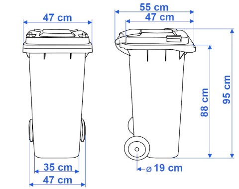 Komplet pojemników na odpady 120l 2 kolory zielony niebieski