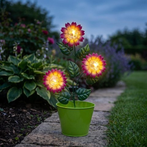 LAMPA SOLARNA SŁONECZNIKI W DONICY 3 LED ZIELONA