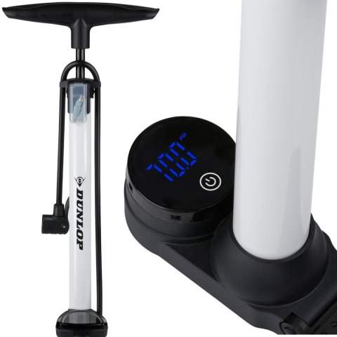 POMPKA WARSZTATOWO - ROWEROWA DUNLOP 174Psi (12Bar) Z ELEKTRONICZNYM MANOMETREM SKŁADANA PODSTAWA