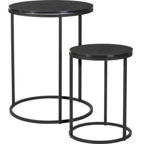ZESTAW STOLIKÓW KAWOWYCH LOFT OKRĄGŁE BOCZNE MDF METAL 30/40CM CZARNE
