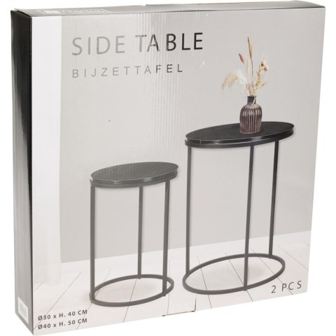 ZESTAW STOLIKÓW KAWOWYCH LOFT OKRĄGŁE BOCZNE MDF METAL 30/40CM CZARNE