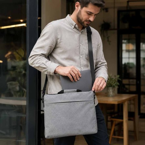 Torba na laptopa 15,6 cali etui pokrowiec z paskiem teczka damska męska mocna szara