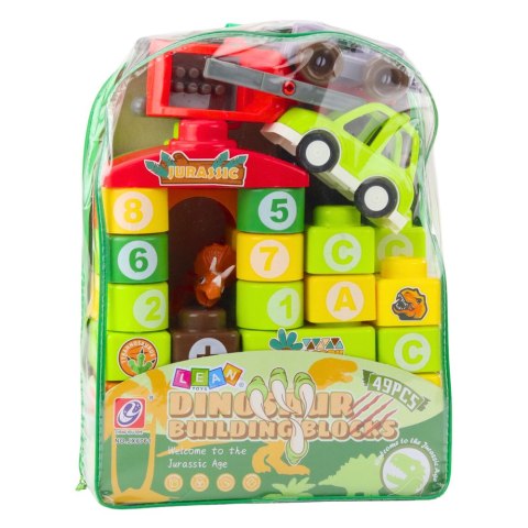 Klocki Konstrukcyjne Edukacyjne W Plecaku Dinozaury Cyfry Litery 49 el.
