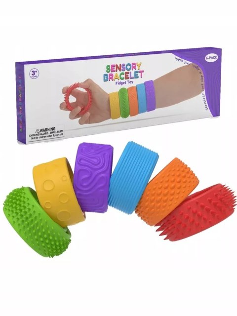 Komplet 6 kolorowych bransoletek sensorycznych antystresowych dla dzieci