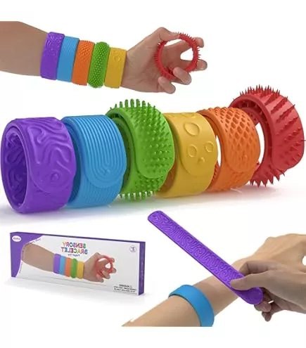 Komplet 6 kolorowych bransoletek sensorycznych antystresowych dla dzieci
