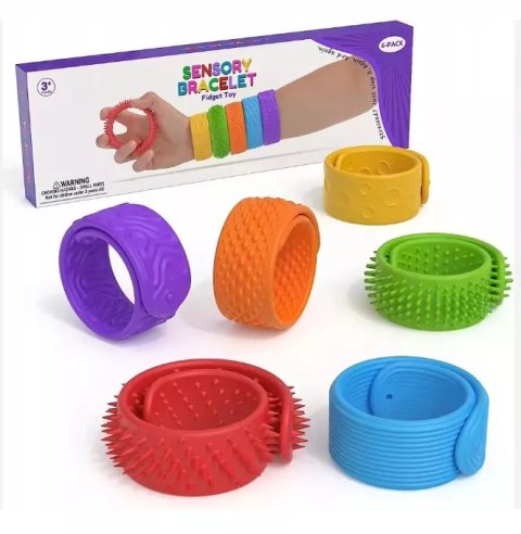 Komplet 6 kolorowych bransoletek sensorycznych antystresowych dla dzieci