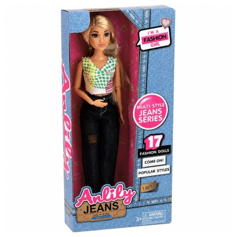 Lalka Modowa Anlily w Ciemnych Jeansach Kolorowy Top Blond Włosy