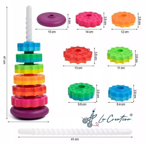 Tęczowa Wieża Piramida Montessori 6 Dysków Edukacyjna 40 cm