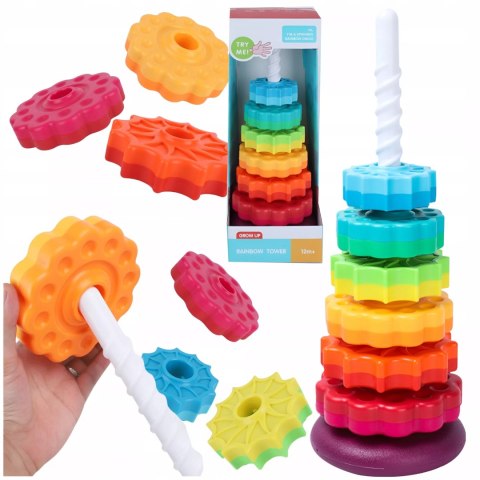Tęczowa Wieża Piramida Montessori 6 Dysków Edukacyjna 40 cm
