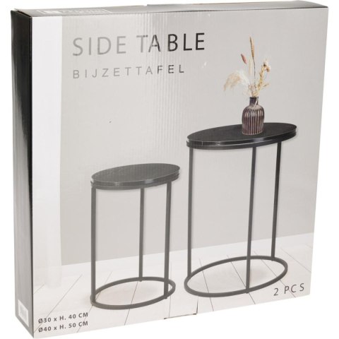 ZESTAW STOLIKÓW KAWOWYCH LOFT OKRĄGŁE BOCZNE MDF METAL 30/40CM CZARNE