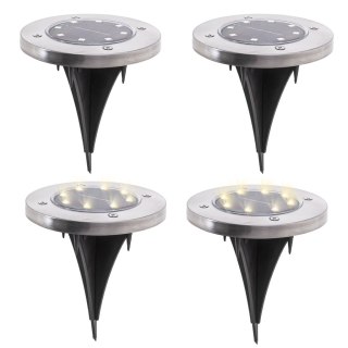 Lampy ogrodowe solarne najazdowe gruntowe czujnik zmierzchu wbijane świecący dysk 8LED 4szt. zimny biały