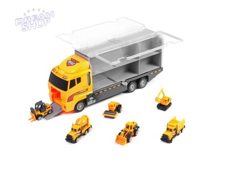 Ciężarówka TIR transporter + metalowe auta maszyny budowlan Ciężarówka TIR transporter + metalowe auta maszyny budowlan