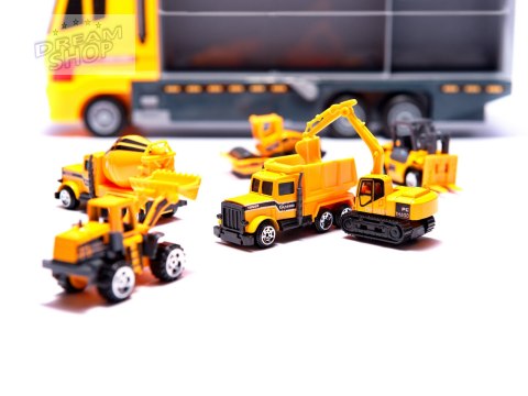 Ciężarówka TIR transporter + metalowe auta maszyny budowlan Ciężarówka TIR transporter + metalowe auta maszyny budowlan