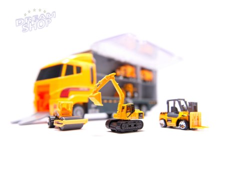 Ciężarówka TIR transporter + metalowe auta maszyny budowlan Ciężarówka TIR transporter + metalowe auta maszyny budowlan