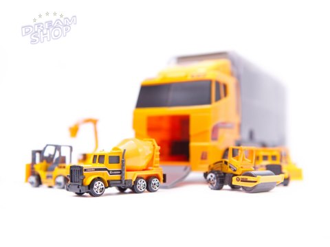 Ciężarówka TIR transporter + metalowe auta maszyny budowlan Ciężarówka TIR transporter + metalowe auta maszyny budowlan