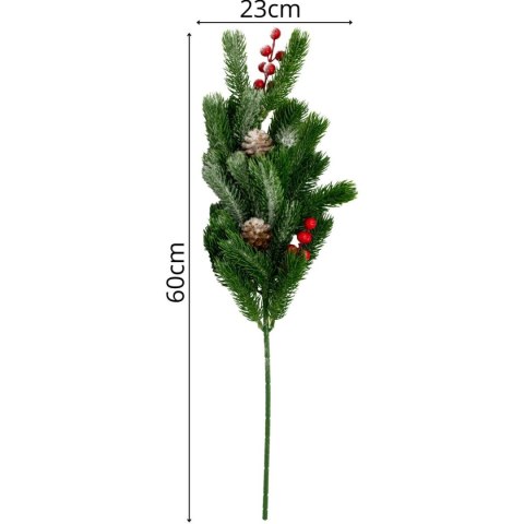GAŁĄZKA DEKORACYJNA SOSNOWA Z JARZĘBINĄ I SZYSZKAMI 60CM