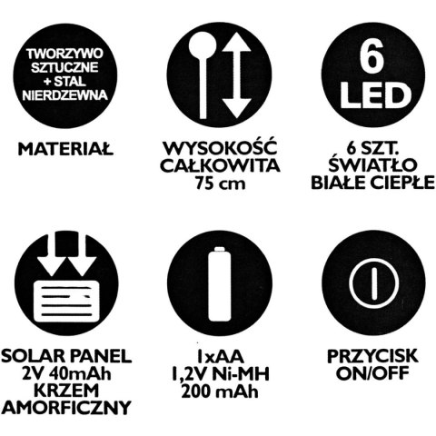 LAMPA SOLARNA TAŃCZĄCE NA WIETRZE KULECZKI KOLOROWE 6 LED 75CM XXL