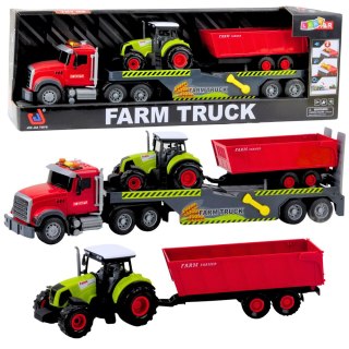 Zestaw Ciężarówka Traktor Z Przyczepą Światła Dźwięki Czerwona