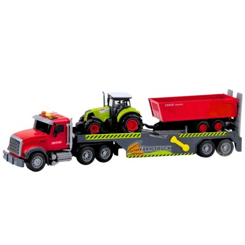 Zestaw Ciężarówka Traktor Z Przyczepą Światła Dźwięki Czerwona