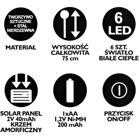LAMPA SOLARNA TAŃCZĄCE NA WIETRZE KULECZKI BIAŁE 6 LED 75CM XXL