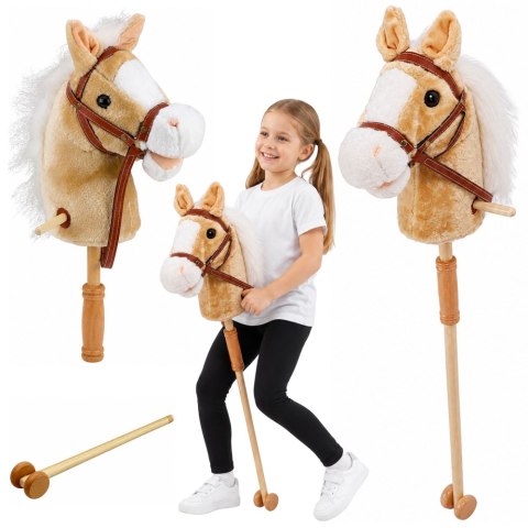 Hobby Horse Koń Na Kiju Głowa Konia Dźwięki Galopu Rżenia Beżowy 100 cm