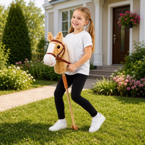 Hobby Horse Koń Na Kiju Głowa Konia Dźwięki Galopu Rżenia Beżowy 100 cm