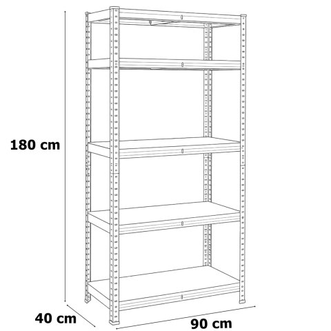 Regał magazynowy 5 poziomów loftowy180x90x40 nośność 875 kg