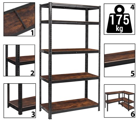 Regał magazynowy 5 poziomów loftowy180x90x40 nośność 875 kg