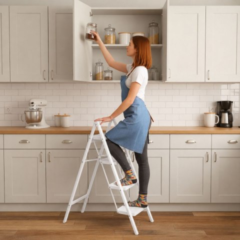Drabinka składana metalowa EASYSTEP 4 stopniowa WHITE