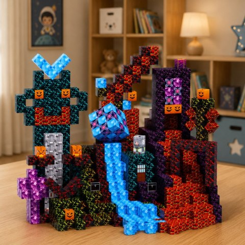 Zestaw Klocki Magnetyczne Kostki Sześciany Piksele 3D Mroczny Świat 100 el.
