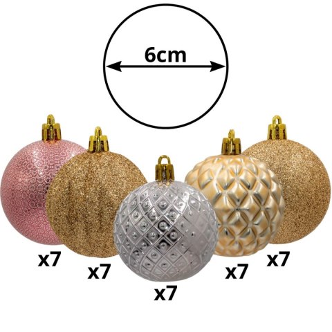 BOMBKA DEKORACYJNA PLASTIKOWA 6CM SET 35 SZT ZŁOTY RÓŻOWY