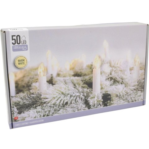 LAMPKI CHOINKOWE ŁAŃCUCH ŚWIETLNY ŚWIECZKI 50 LED CIEPŁY BIAŁY
