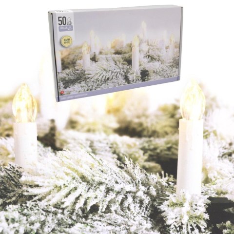 LAMPKI CHOINKOWE ŁAŃCUCH ŚWIETLNY ŚWIECZKI 50 LED CIEPŁY BIAŁY