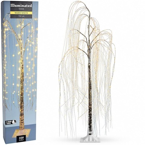 DRZEWKO DEKORACYJNE WIERZBA 220 LED WYS.150CM TIMER SREBRNE