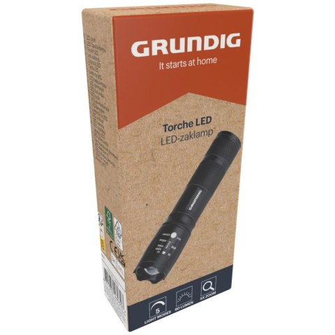 LATARKA TAKTYCZNA LED GRUNDIG MEGALIGHT 80LM ZOOM 5 TRYBÓW 200M ALUMINIOWA