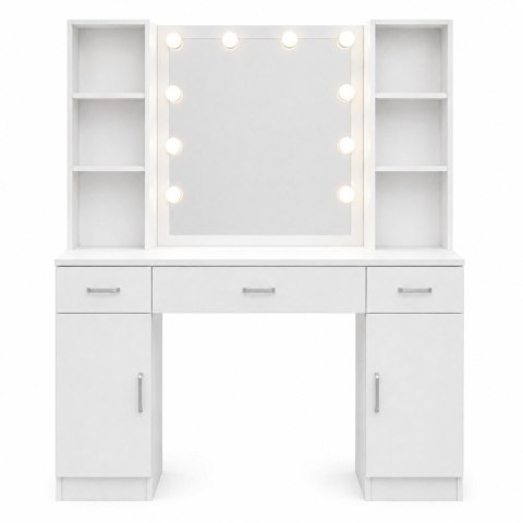 Duża Toaletka Kosmetyczna z Lustrem LED Szafki Szuflady Biała 141x114x39 cm