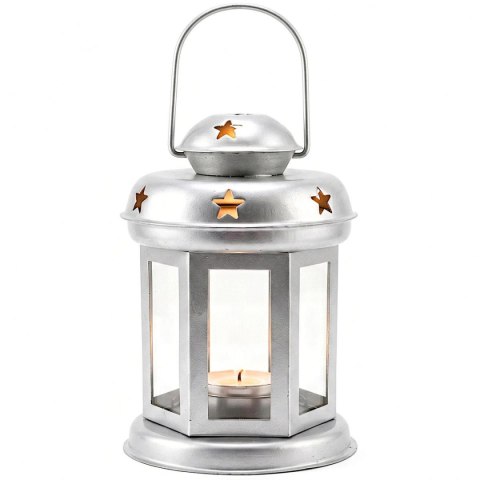 ŚWIECZNIK NA TEA LIGHT LATARENKA 15CM SREBRNA