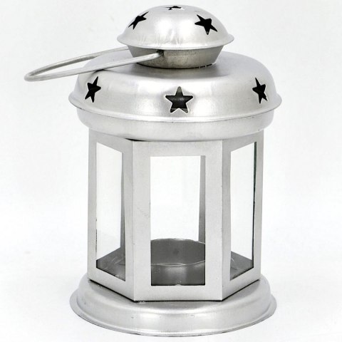ŚWIECZNIK NA TEA LIGHT LATARENKA 15CM SREBRNA