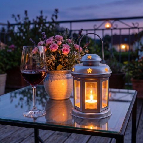 ŚWIECZNIK NA TEA LIGHT LATARENKA 15CM SREBRNA