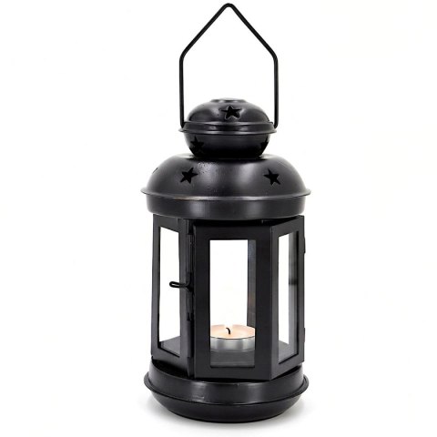 ŚWIECZNIK NA TEA LIGHT LATARENKA 20CM CZARNA