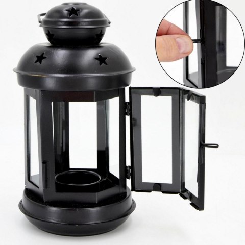 ŚWIECZNIK NA TEA LIGHT LATARENKA 20CM CZARNA