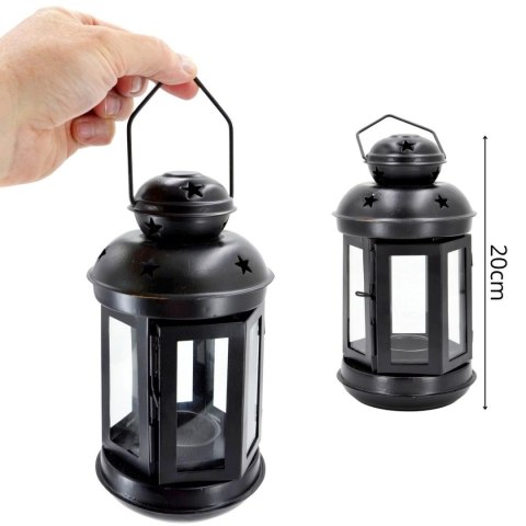 ŚWIECZNIK NA TEA LIGHT LATARENKA 20CM CZARNA
