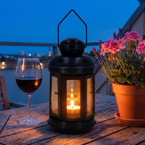 ŚWIECZNIK NA TEA LIGHT LATARENKA 20CM CZARNA
